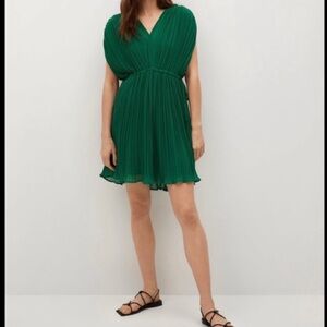 Mango Emerald Green Pleated Mini Dress